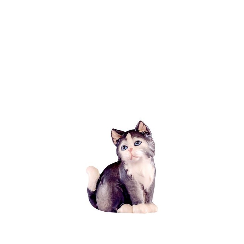 Katze Artis Krippe grau – sitzende Katzenfigur aus Holz