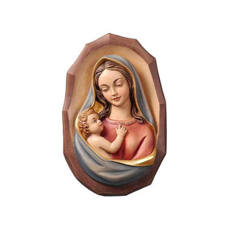 Madonna parete con bambino intagliata in legno