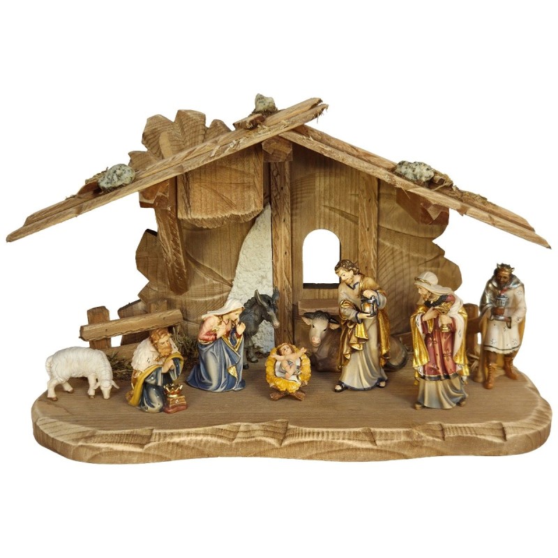 Kostner Krippe 11-teiliges Komplettset aus Holz mit Krippenhaus und Holzfiguren
