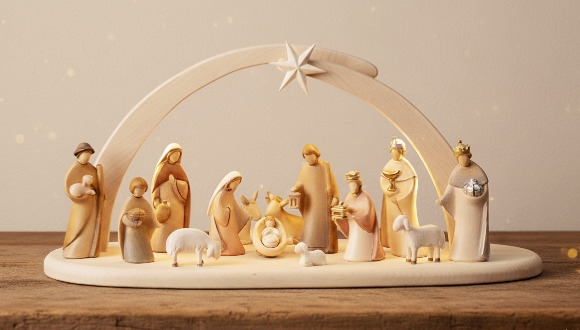 Leonardo Krippe, modernes Krippenset aus Holz, bemalt