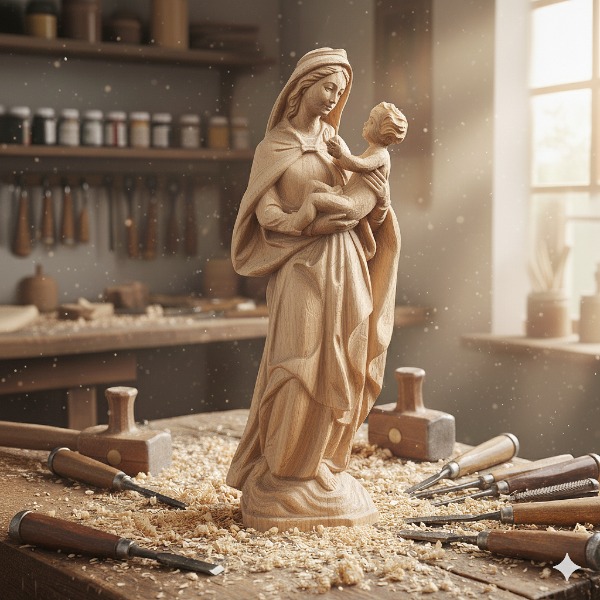 Statue Madonne in legno scolpite artigianalmente in Val Gardena, Trentino Alto Adige