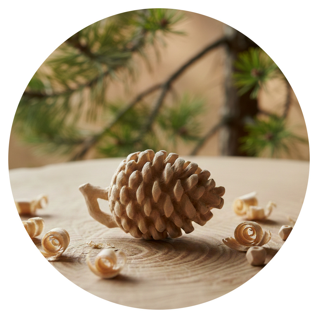 Pigna scolpita in legno di cirmolo